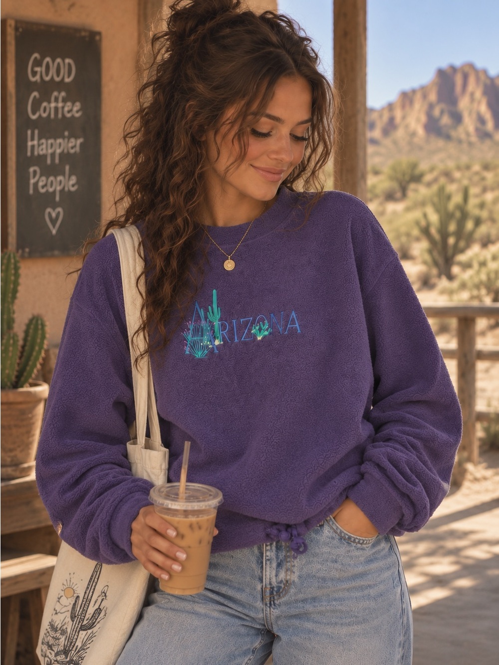 Vintage Desert Heat Purple Retro Fleece Pullover Desertcore Tourist Sweatshirt